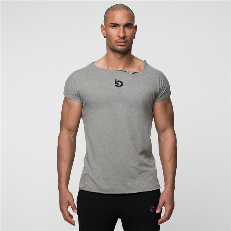 Muscle Fitness Men's Short Sleeve T-shirt Irregular Collar