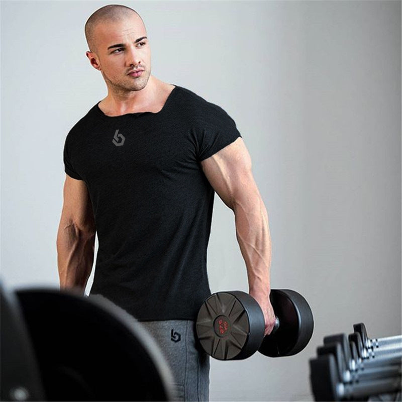 Muscle Fitness Men's Short Sleeve T-shirt Irregular Collar