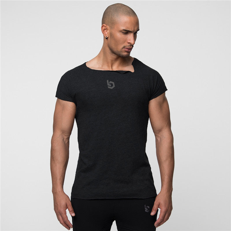 Muscle Fitness Men's Short Sleeve T-shirt Irregular Collar