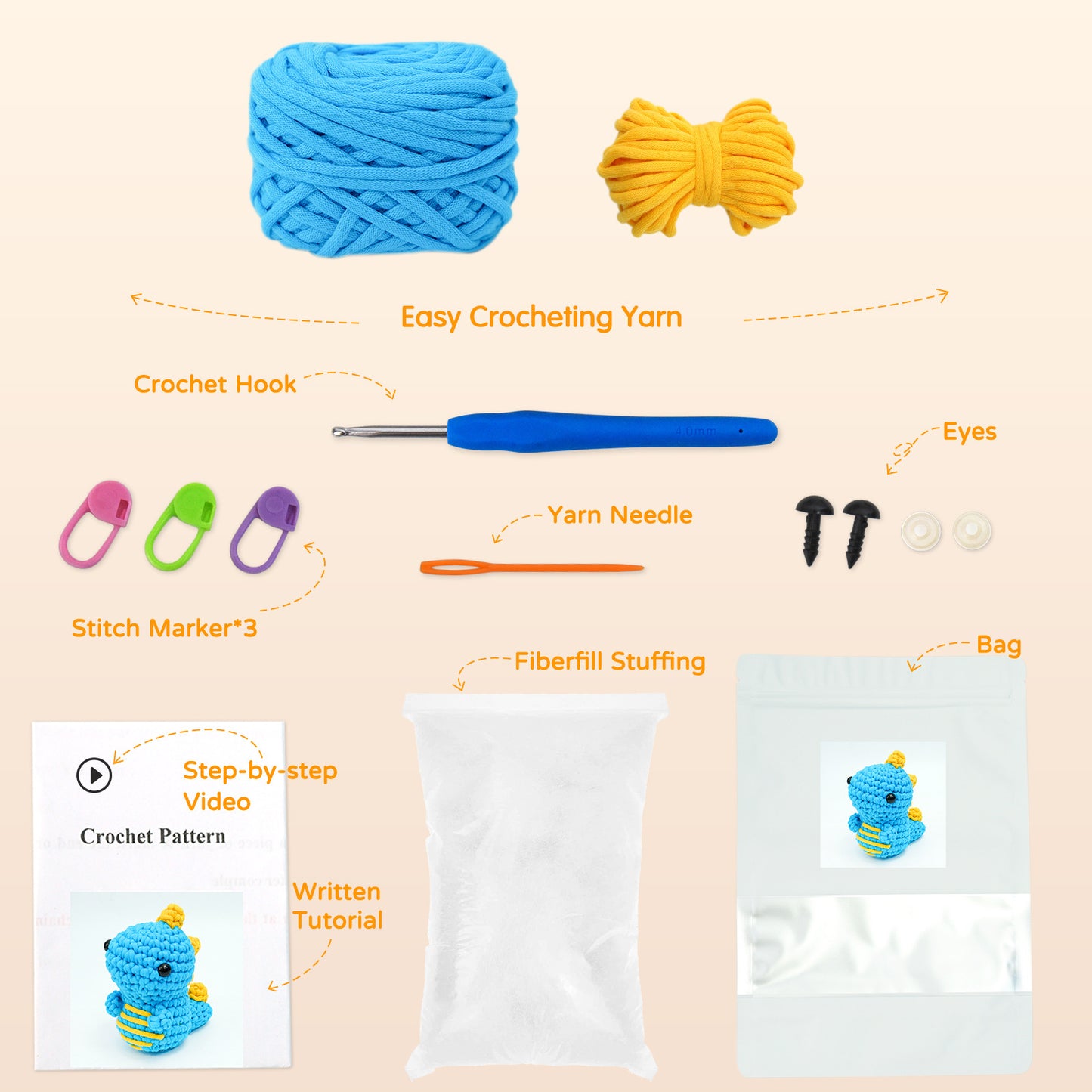 Cute DIY crochet dinosaur tool kit