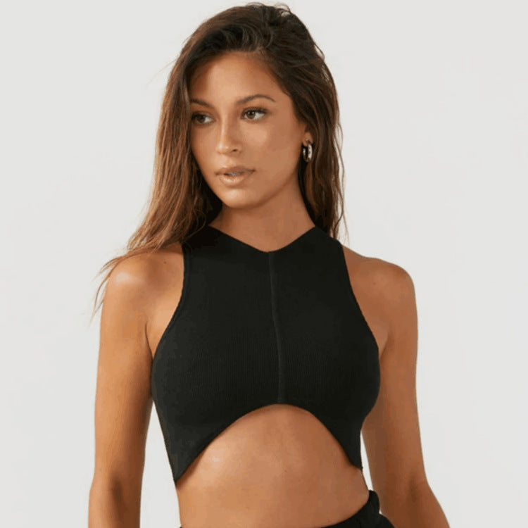 Short Slim V-neck Yoga/Running/Fitness Vest Curved Top