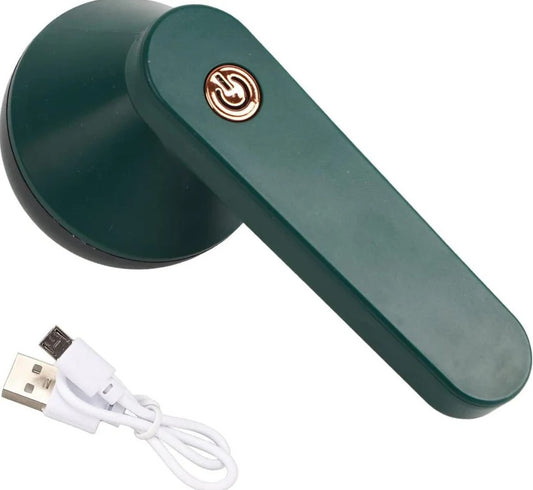 Green Electric Lint Remover with USB cable on a white background