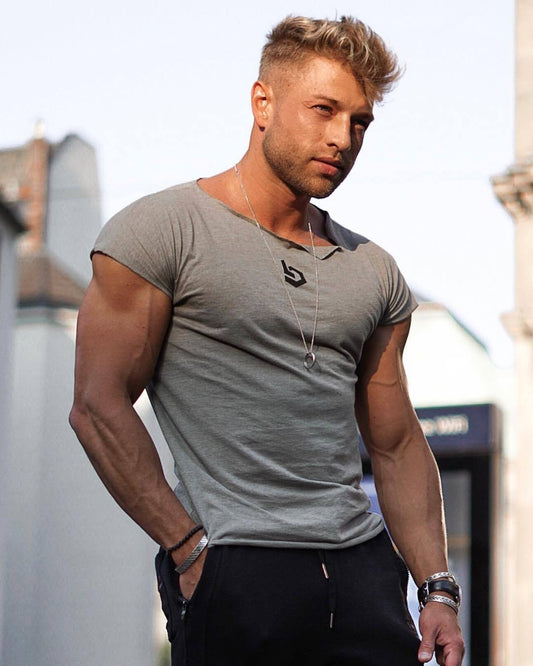 Muscle Fitness Men's Short Sleeve T-shirt Irregular Collar
